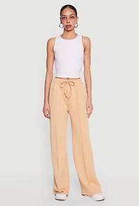 Scuba Drawstring Waist Pintuck Wide Leg Pants