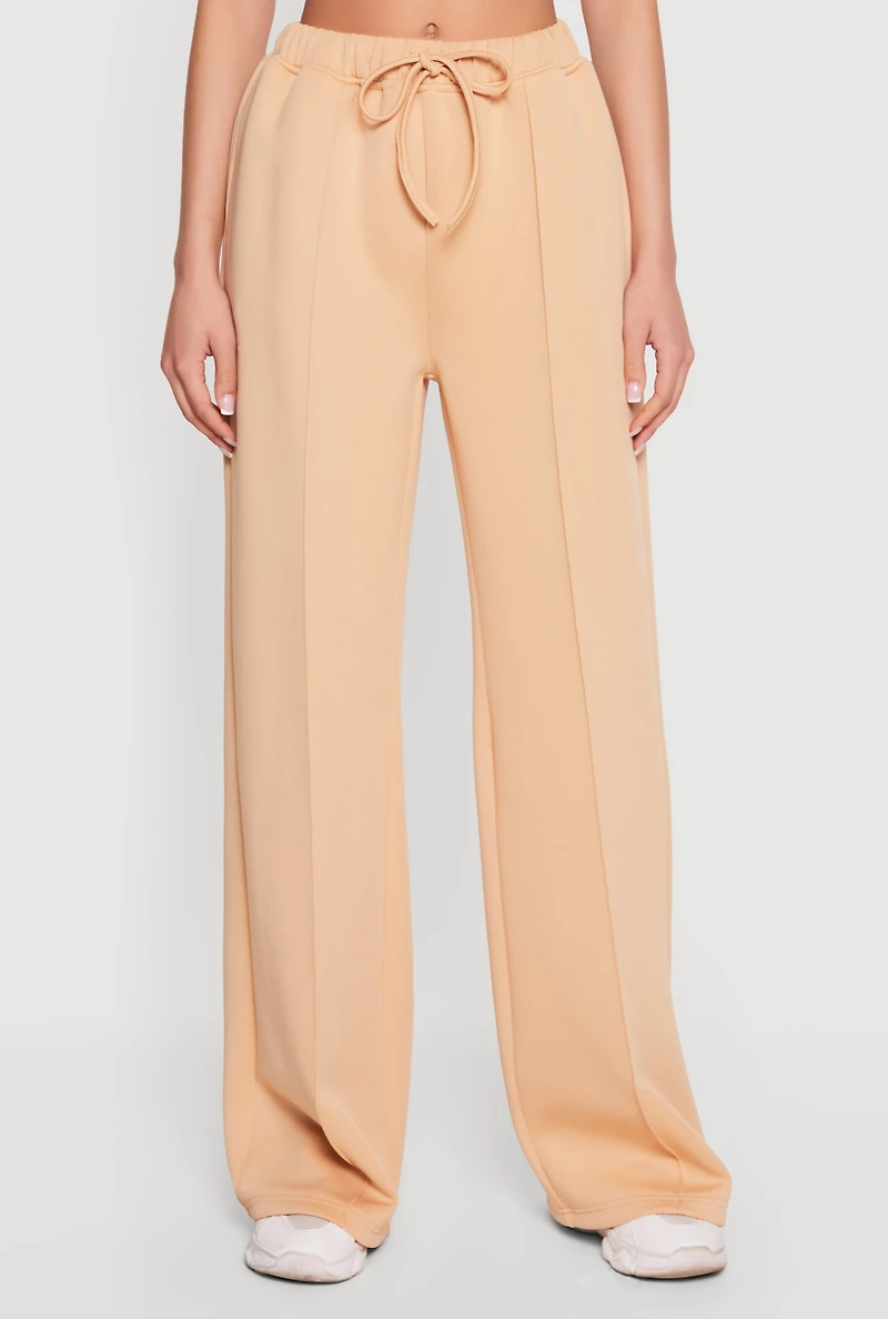 Scuba Drawstring Waist Pintuck Wide Leg Pants