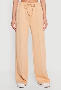 Scuba Drawstring Waist Pintuck Wide Leg Pants