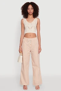 Womens Casual Striped Drawstring Waist Wide Leg Pants, S