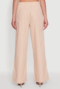 Womens Casual Striped Drawstring Waist Wide Leg Pants, S