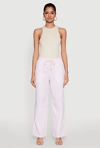Womens Casual Striped Drawstring Waist Wide Leg Pants, Pink, Size XL