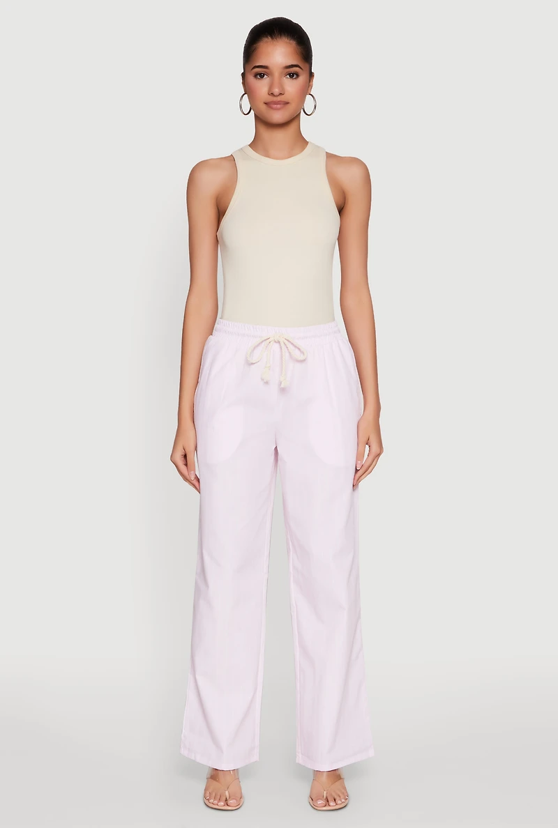 Casual Striped Drawstring Waist Wide Leg Pants