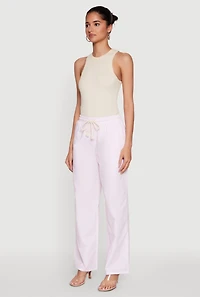 Womens Casual Striped Drawstring Waist Wide Leg Pants, Pink, Size XL