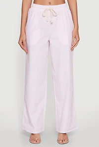 Womens Casual Striped Drawstring Waist Wide Leg Pants, Pink, Size XL