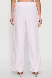 Womens Casual Striped Drawstring Waist Wide Leg Pants, Pink, Size XL