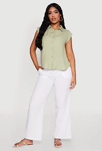 Womens Linen Drawstring Waist Pants, White, Size L