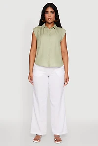 Womens Linen Drawstring Waist Pants, White, Size L