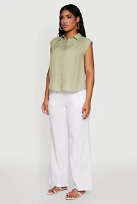 Womens Linen Drawstring Waist Pants, White, Size S