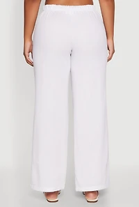 Womens Linen Drawstring Waist Pants, White, Size S