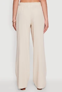 Womens Linen Drawstring Waist Pants, Khaki, Size M