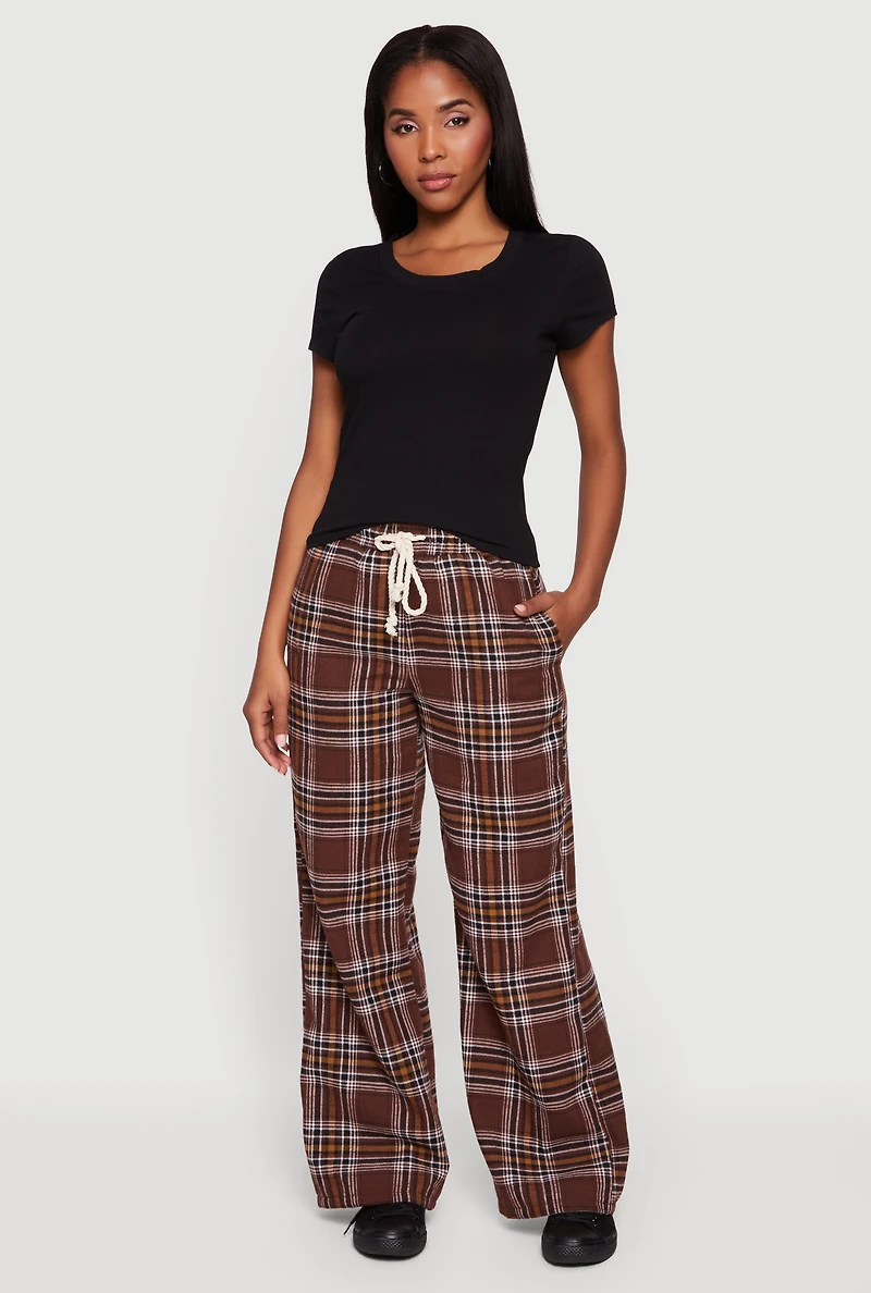 Flannel High Waisted Wide Leg Pants