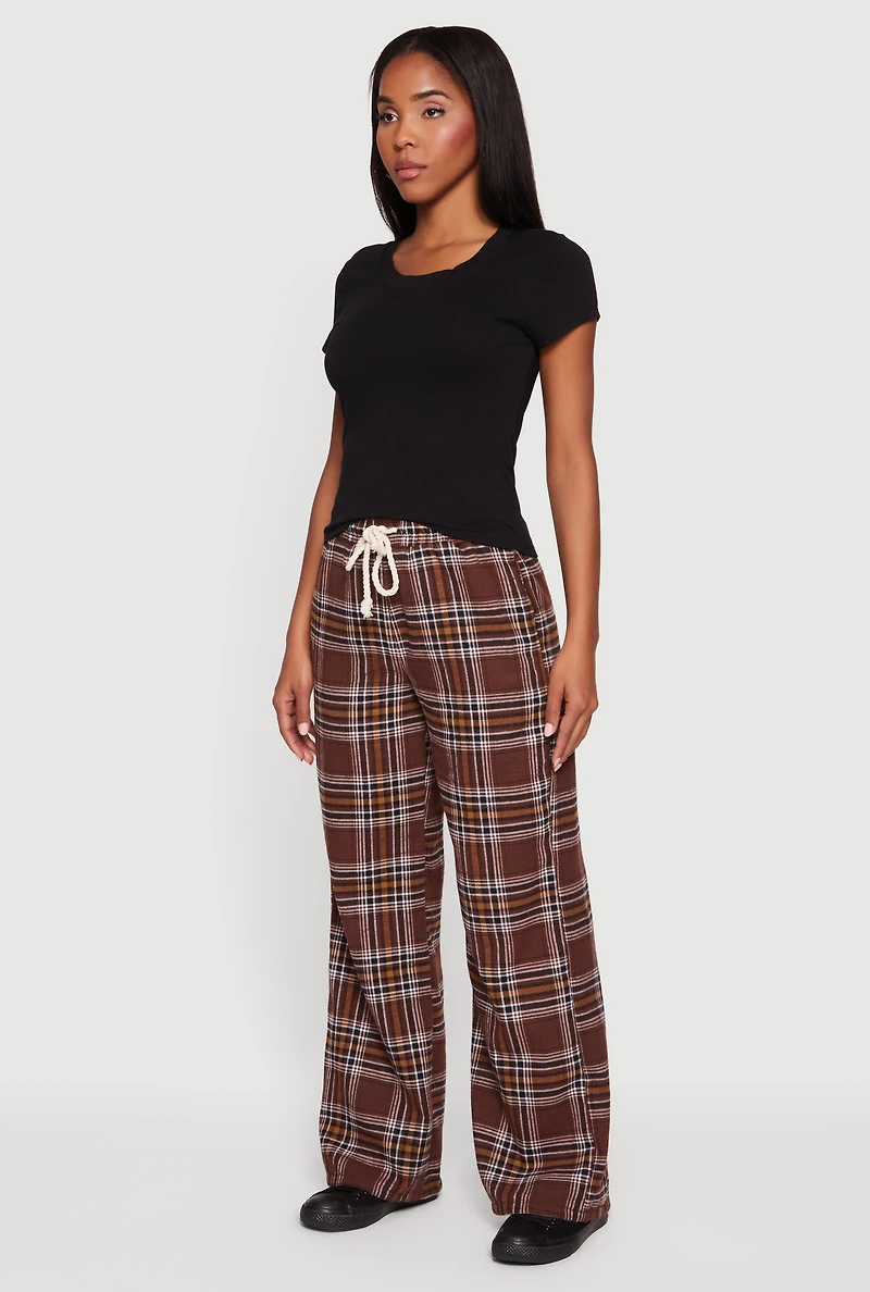 Flannel High Waisted Wide Leg Pants