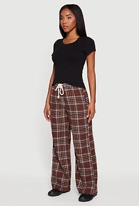 Flannel High Waisted Wide Leg Pants