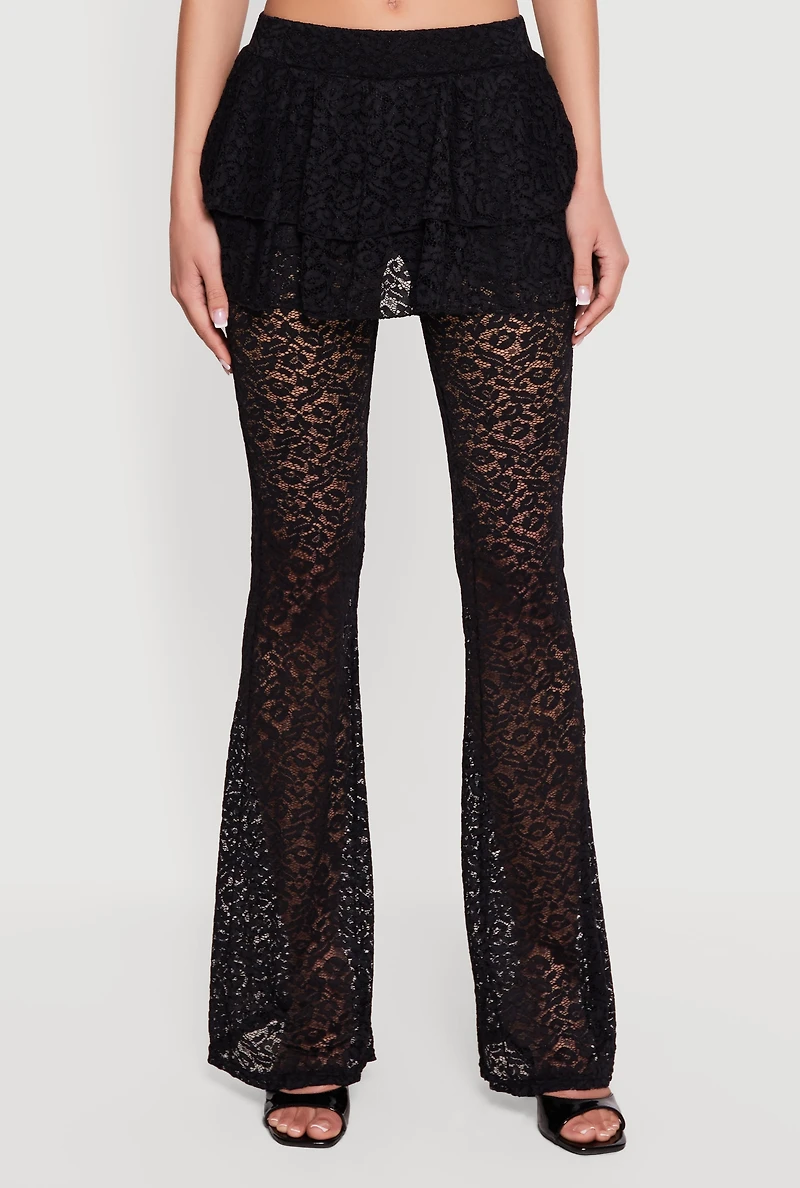 Lace Layered Skirt Flare Pants