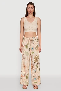 Patterned Faux Drawstring Smocked Waist Palazzo Pants