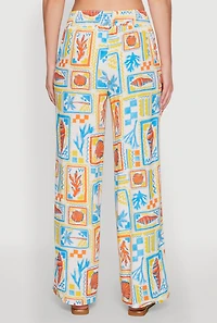 Womens Patterned Faux Drawstring Smocked Waist Palazzo Pants, Multi, Size M