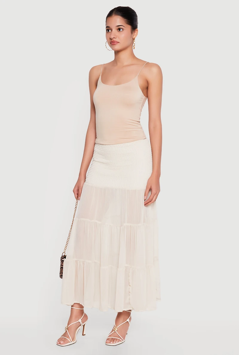 Smocked Waist Ruffle Tiered Maxi Skirt