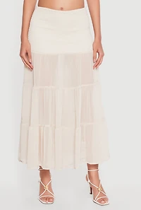 Smocked Waist Ruffle Tiered Maxi Skirt
