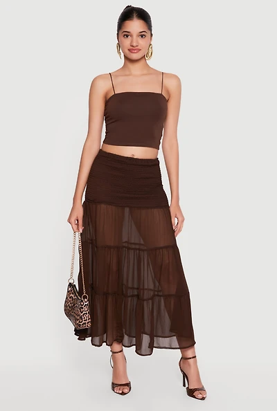 Smocked Waist Ruffle Tiered Maxi Skirt