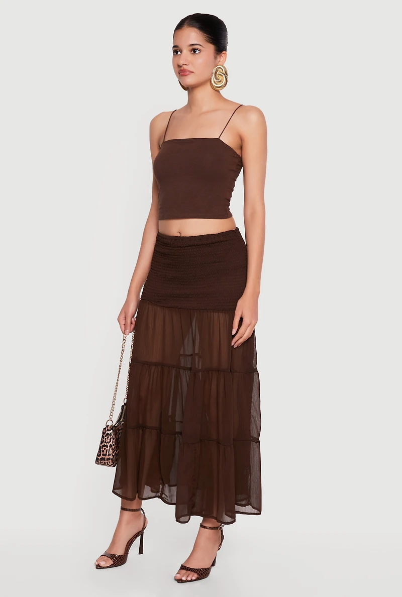 Smocked Waist Ruffle Tiered Maxi Skirt