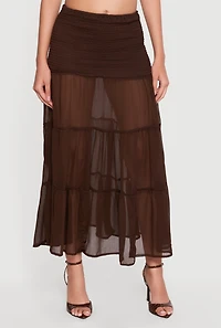 Smocked Waist Ruffle Tiered Maxi Skirt