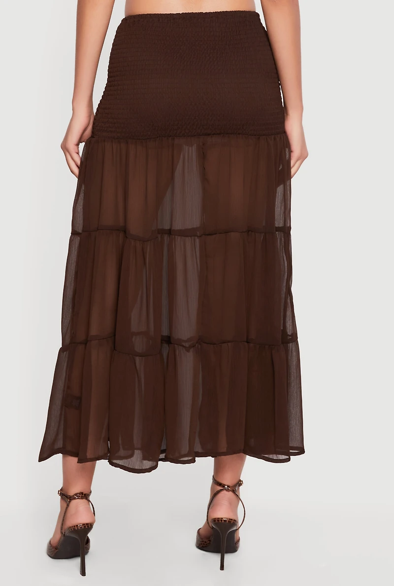 Smocked Waist Ruffle Tiered Maxi Skirt