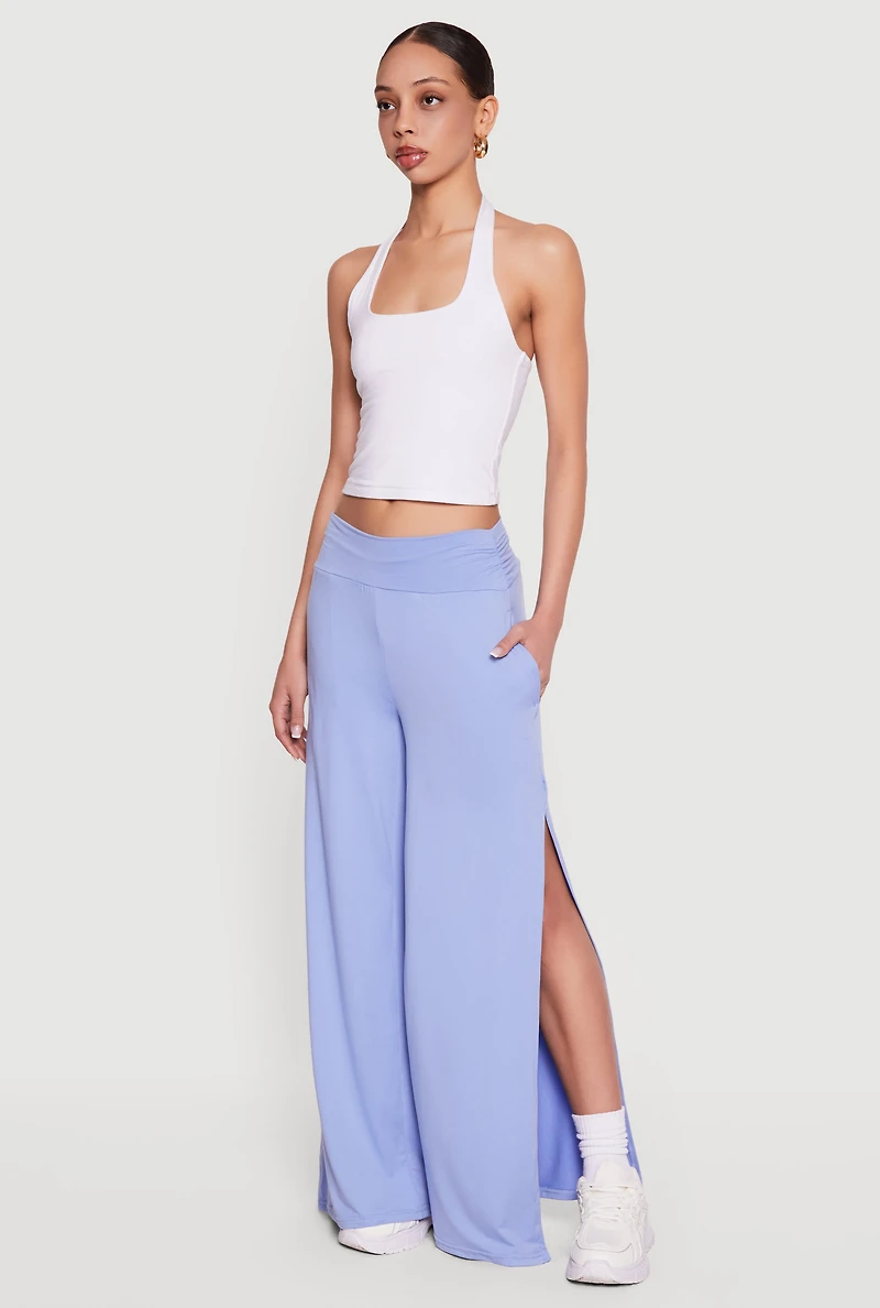 Open Side Ruched Waist Pull On Pants