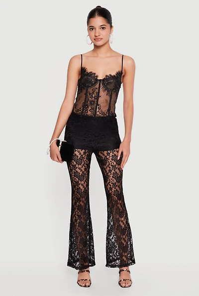 Floral Lace Flare Leg Casual Pants