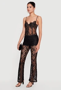 Floral Lace Flare Leg Casual Pants