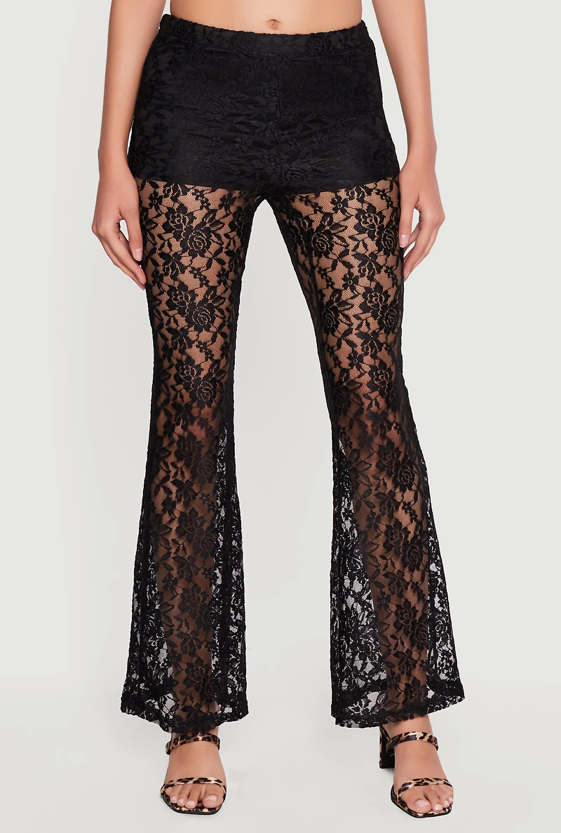 Floral Lace Flare Leg Casual Pants