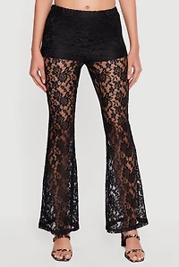 Floral Lace Flare Leg Casual Pants