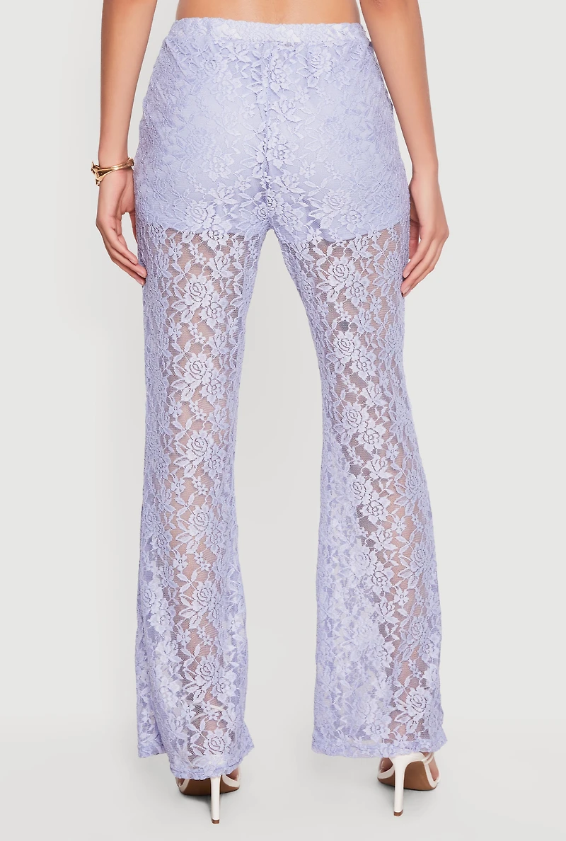 Floral Lace Flare Leg Casual Pants