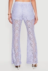 Floral Lace Flare Leg Casual Pants