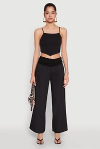 Womens Fold Over Wide Leg Pants, Black,