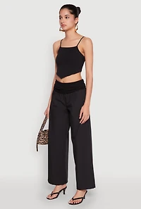 Womens Fold Over Wide Leg Pants, Black,
