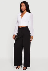 Crepe Knit Belted Front Wide Leg Dress Pants