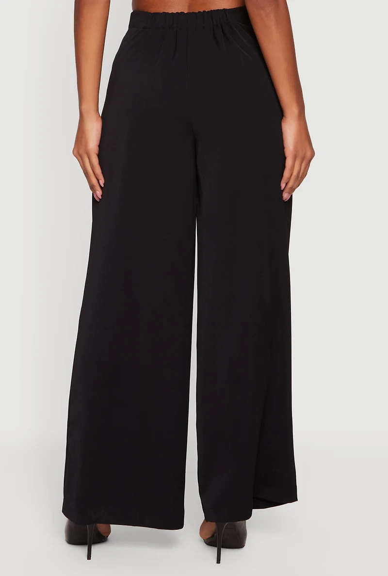 Crepe Knit Belted Front Wide Leg Dress Pants