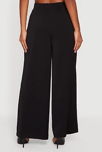 Crepe Knit Belted Front Wide Leg Dress Pants