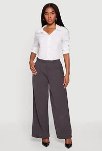 Crepe Knit Belted Front Wide Leg Dress Pants
