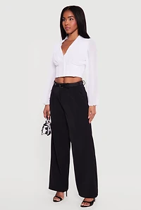 Crepe Knit Pleated Wide Leg Dress Pants with Belt