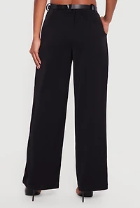 Crepe Knit Pleated Wide Leg Dress Pants with Belt