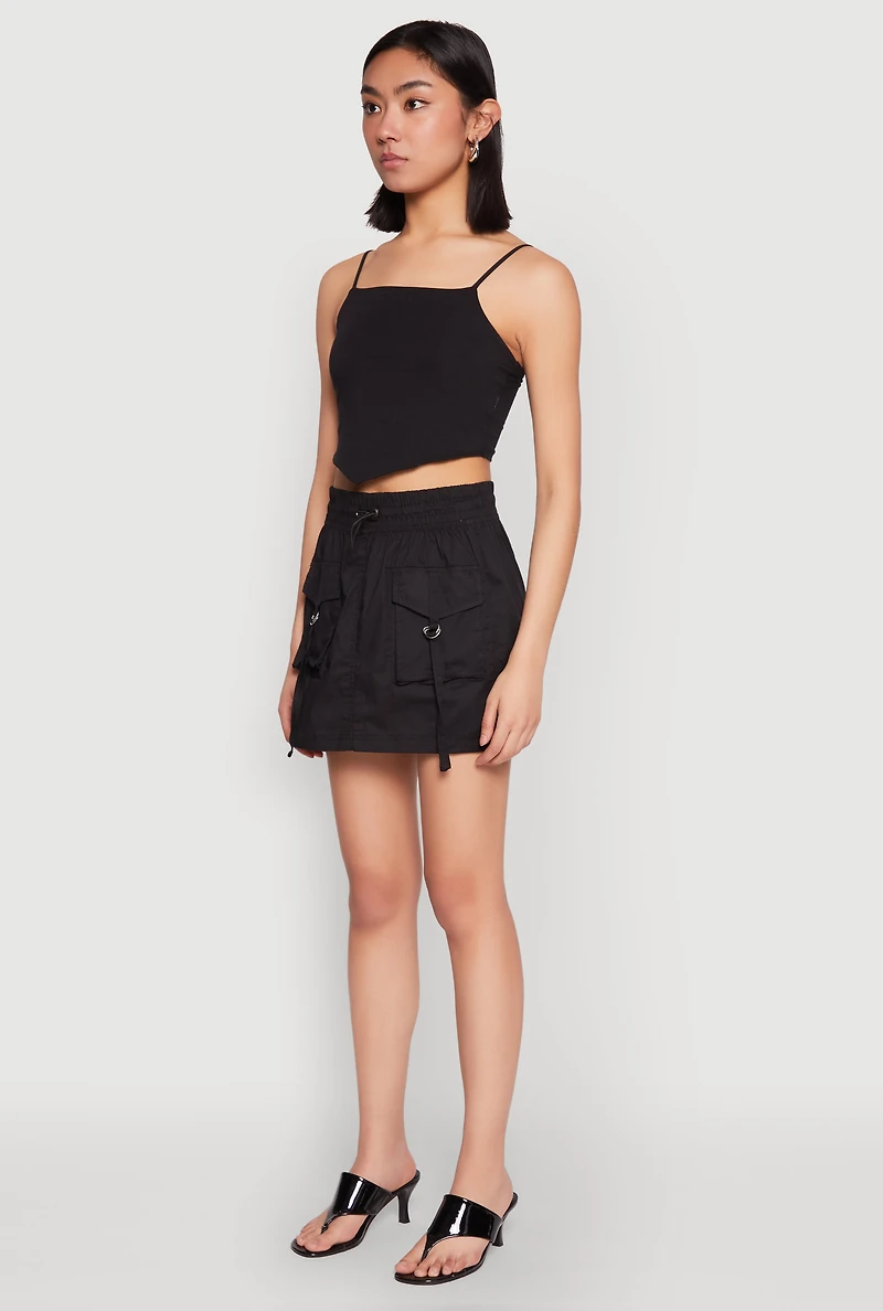 Womens Toggle Drawstring Mini Cargo Skirt,