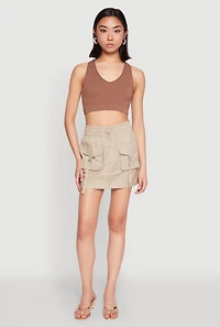 Womens Toggle Drawstring Mini Cargo Skirt, Khaki, Size S