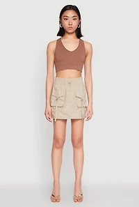 Womens Toggle Drawstring Mini Cargo Skirt, Khaki, Size S
