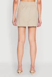 Womens Toggle Drawstring Mini Cargo Skirt, Khaki, Size S