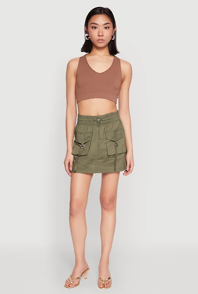 Womens Toggle Drawstring Mini Cargo Skirt, Green, Size M
