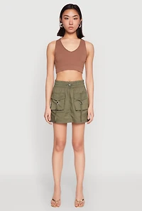 Womens Toggle Drawstring Mini Cargo Skirt, Green, Size M
