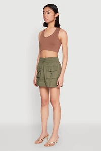 Womens Toggle Drawstring Mini Cargo Skirt, Green, Size M