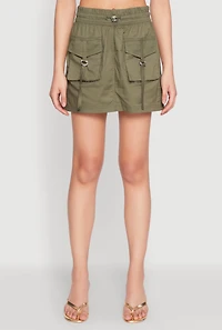 Womens Toggle Drawstring Mini Cargo Skirt, Green, Size M